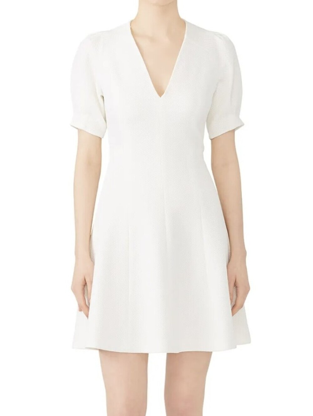 Rebecca Taylor Textured White Fit & Flare Puff-sleeve Mini Dress (Size US 4)
